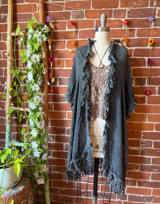 Wild Honey 100% Cotton Gauze Boho Fringe Kimono Layer - Multiple Colors Available