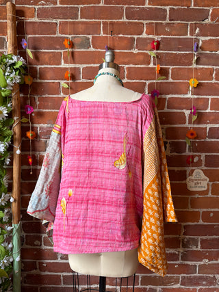 OOAK Spring Collection - Reversible Cosmic Drift Kantha Poncho Top - 2 Tops in 1