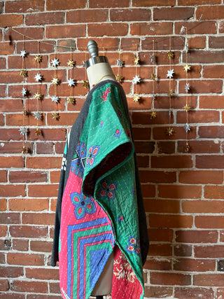 Upcycled Good Vibes Kantha Poncho Top