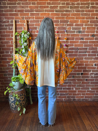 Mystical Stevie Inspired Botanical Flowy Yellow Bell Sleeve Top
