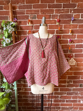 OOAK Summer Collection - Reversible Cosmic Drift Kantha Poncho Top with Luna Butterfly- 2 Tops in 1