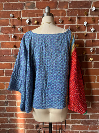 Cosmic Drift Reversible Kantha Poncho Top