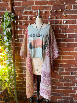 OOAK Autumn Collection- Upcycled Yosemite Hi Lo Kantha Poncho Croppee Top
