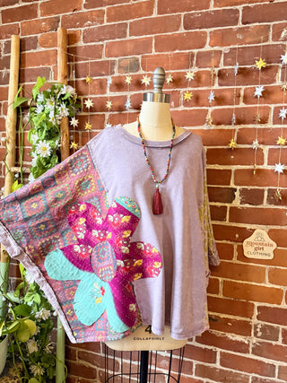 OOAK Winter Collection - Upcycled Kantha Flower Patch Patchwork Poncho Style Top 🌼