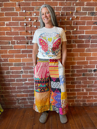 Winona Kantha Patchwork Cropped Wide Leg Pants