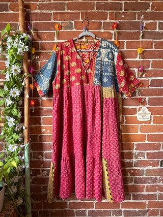 Coffee In The Morning Kantha Dress - Fits up to 3X - 100% Cotton- Fair Trade Made