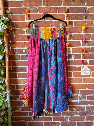 Coffee In The Morning Kantha Ruffle Wide Leg Lounge Pants - Fits up to 2X - Fair Trade Made