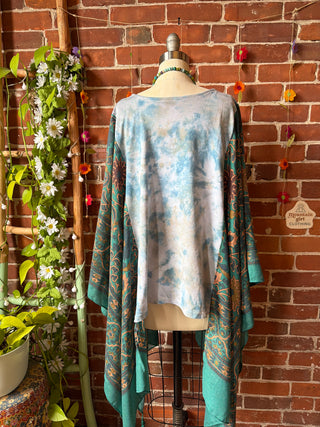 Pearl Classic Rock Tie Dye Teal Boho Hi Lo Poncho Top