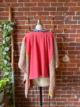 OOAK Autumn Collection- Upcycled Vintage Embroidered Kantha Hi Lo Poncho Top