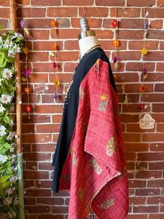 OOAK Summer Collection- Upcycled Rolling Stones Kantha Poncho Tee