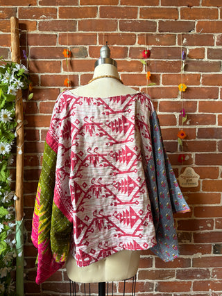 OOAK Summer Collection - Reversible Cosmic Drift Kantha Poncho Top - 2 Tops in 1