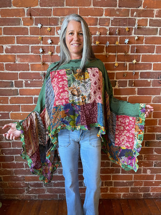 Autumn Skies Flowy Patchwork Poncho Tunic