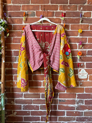 Plus Size Nova Kantha Bell Sleeve Wrap Top- 100% Cotton - Fair Trade Made