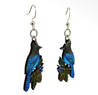 Wooden Blue Jay Earrings- Made in The USA- Final Sale