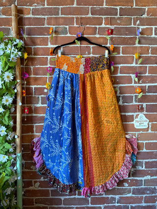 Coffee In The Morning Kantha Ruffle Wide Leg Lounge Pants - Fits up to 2X - Fair Trade Made