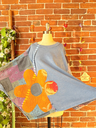 OOAK Autumn Collection - Upcycled Flower Patch Patchwork Poncho Style Top 🌼
