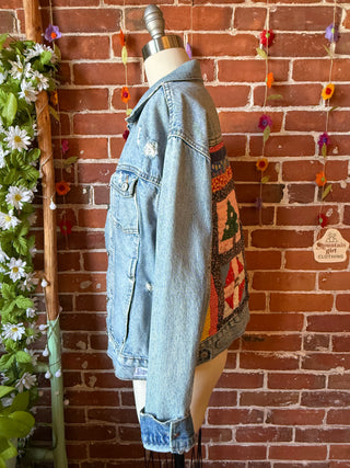 OOAK Autumn Collection - Size Medium Upcycled Patchwork Quilt Denim Jacket