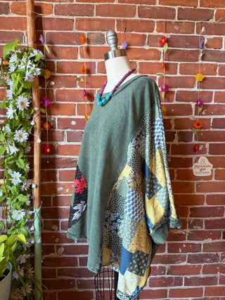 OOAK Autumn Collection - Upcycled Peace Patch Patchwork Poncho Style Top