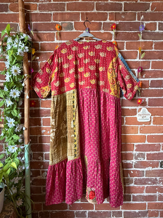 Coffee In The Morning Kantha Dress - Fits up to 3X - 100% Cotton- Fair Trade Made