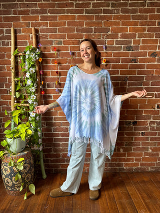 Spiral Ocean Mist Tie Dye Fringe Poncho