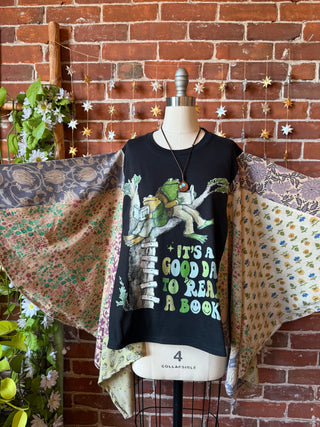 OOAK Autumn Collection - Upcycled Frog+ Toad Patchwork Angel Wing Poncho Top