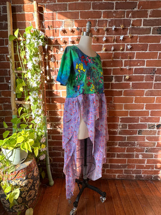OOAK Winter Collection - Size Medium Upcycled Grateful Dead Inspired Flowy Ruffle Long Tee
