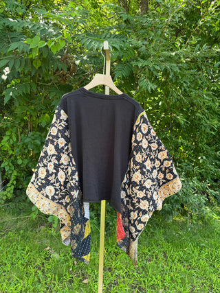 OOAK Summer Collection- Upcycled Bowie Inspired Cropped Kantha Poncho Tee