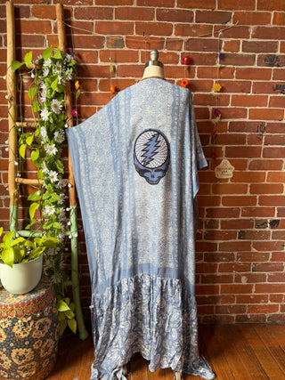 Blue Paisley Grateful Dead Skull Roses Inspired Kimono