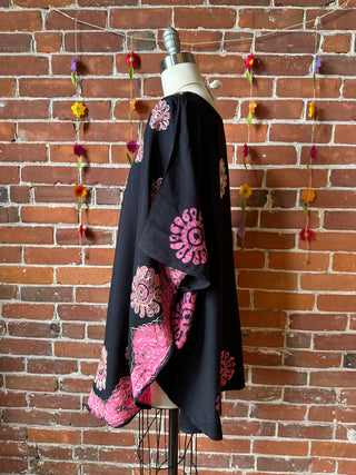 Artemis Batik Long Tunic Top - Black/Pink