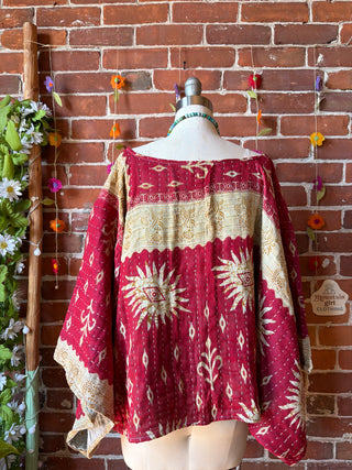 OOAK Spring Collection - Reversible Cosmic Drift Kantha Poncho Top - 2 Tops in 1