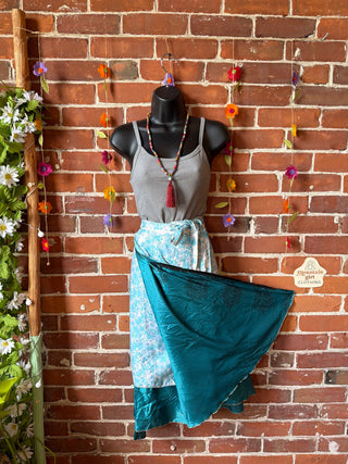 Size Small-Large Reversible Upcycled Sari Silky Wrap Skirt - Fair Trade Made