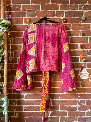 Nova Kantha Bell Sleeve Reversible Wrap Top - 100% Cotton - Fair Trade Made