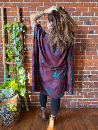 Dark Star Tie Dye Hi Lo Cropped Flowy Poncho Top Teal/Maroon - Fair Trade Made
