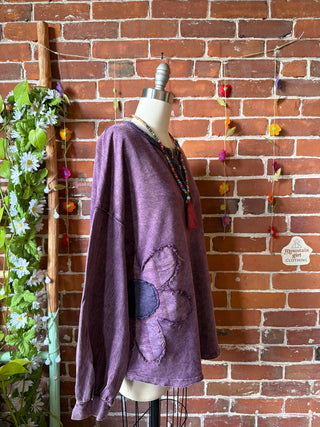 OOAK Spring Collection - Upcycled Kantha Peace Sign + Flower Patch Patchwork Top ☮️