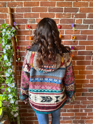 Autumn Stroll Fleece Lined Patchwork Hoodie