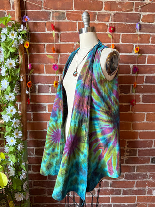 Rainbow Tie Dye Flowy Hem Layering Vest - 100% Cotton