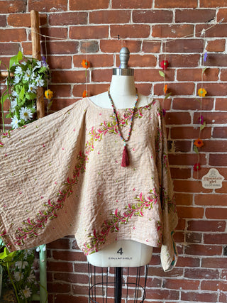 OOAK Spring Collection - Reversible Cosmic Drift Kantha Poncho Top - 2 Tops in 1!