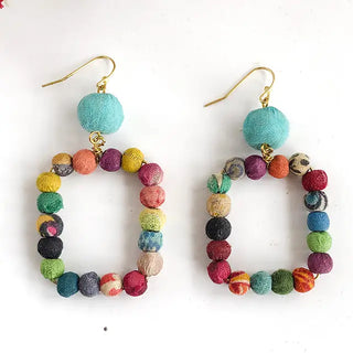 Kantha Dangling Square Earrings -Fair Trade Made