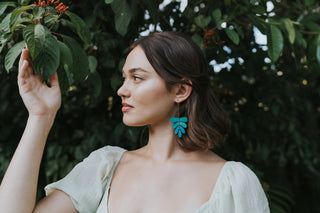 Chameli Dangling Leaf Earrings - Teal Patina -Fair Trade Made