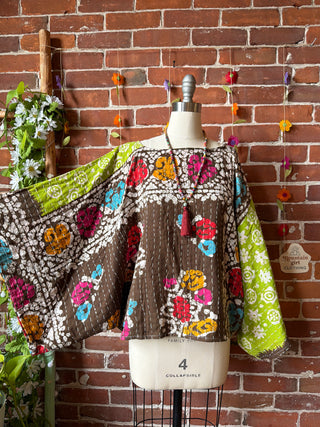 OOAK Summer Collection - Reversible Cosmic Drift Kantha Poncho Top - 2 Tops in 1