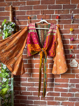 Free Size Nova Kantha Bell Sleeve Wrap Top