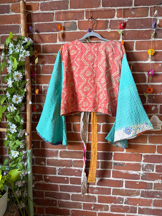 Plus Size Nova Kantha Bell Sleeve Wrap Top- 100% Cotton - Fair Trade Made