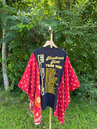 OOAK Summer Collection- Upcycled Elvis Kantha Poncho Tee
