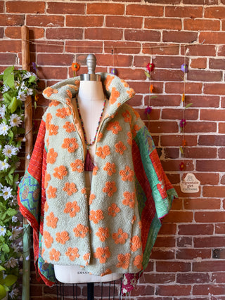 OOAK Autumn Collection- Upcycled Sherpa Flower + Kantha Jacket