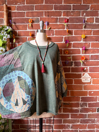OOAK Summer Collection - Upcycled Peace Sign Patch Patchwork Poncho Style Top ☮️