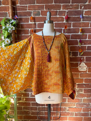 OOAK Autumn Collection - Reversible Cosmic Drift Kantha Poncho Top - 2 Tops in 1