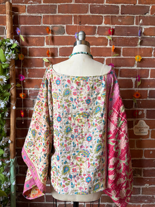 OOAK Spring Collection - Reversible Cosmic Drift Kantha Poncho Top - 2 Tops in 1