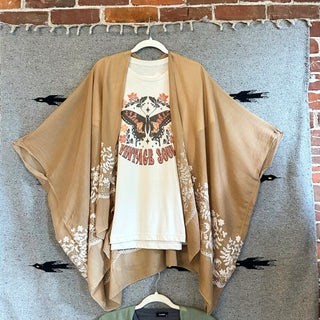 Latte Embroidered Boho Kimono Layer