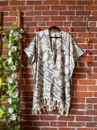 Gray Sky Fringe Ruana Kimono - 100% Cotton