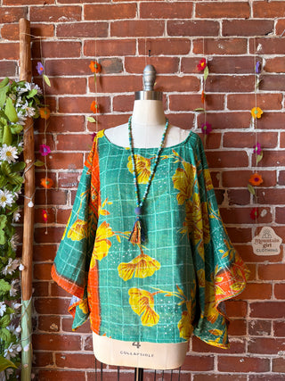 OOAK Spring Collection - Reversible Cosmic Drift Kantha Poncho Top - 2 Tops in 1